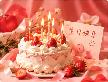 草莓生日蛋糕和祝福卡